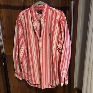 Ralph Lauren Men's Striped Button-Down Shirt in Red and White